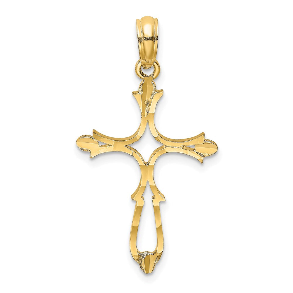 Million Charms 14K Yellow Gold Themed Diamond-Cut Relgious Cross Charm