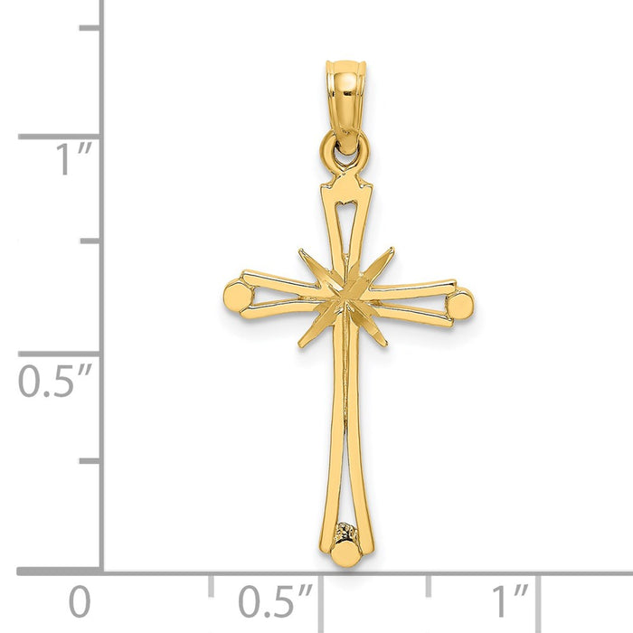 Million Charms 14K Yellow Gold Themed Diamond-Cut With X Center On Relgious Cross Charm