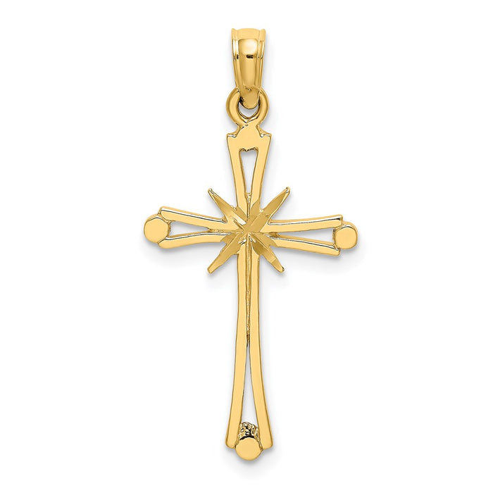 Million Charms 14K Yellow Gold Themed Diamond-Cut With X Center On Relgious Cross Charm