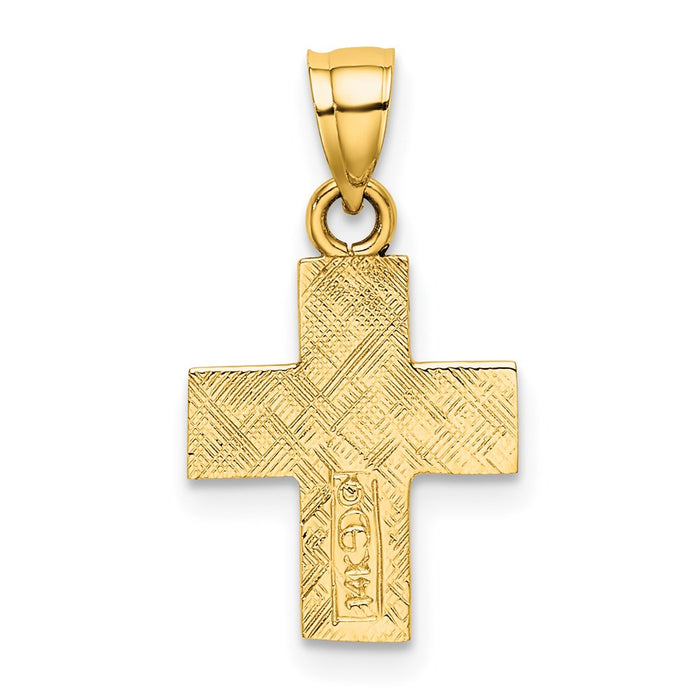 Million Charms 14K Yellow Gold Themed Polished & Textured Relgious Cross Charm