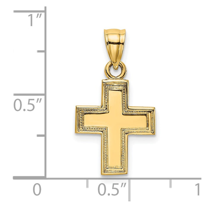 Million Charms 14K Yellow Gold Themed Polished & Textured Relgious Cross Charm