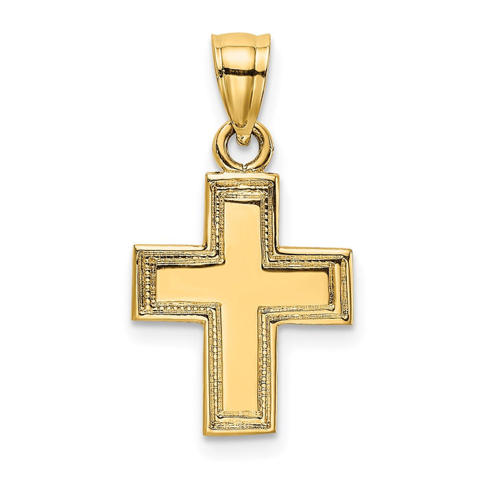 Million Charms 14K Yellow Gold Themed Polished & Textured Relgious Cross Charm