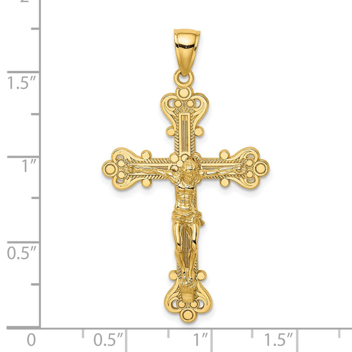 Million Charms 14K Yellow Gold Themed Engraved Relgious Crucifix Charm