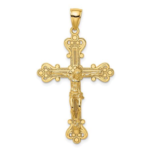 Million Charms 14K Yellow Gold Themed Engraved Relgious Crucifix Charm