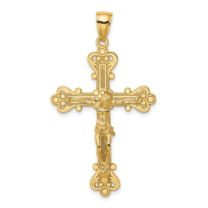 Million Charms 14K Yellow Gold Themed Engraved Relgious Crucifix Charm