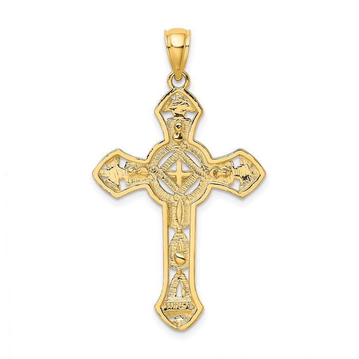 Million Charms 14K Yellow Gold Themed Textured Relgious Crucifix With Arrow Charm