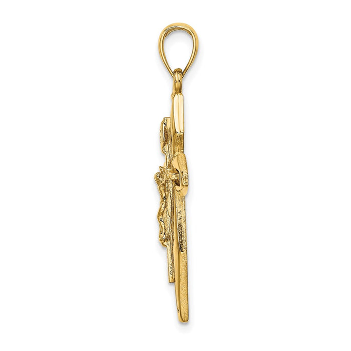 Million Charms 14K Yellow Gold Themed 2-D & Polished Relgious Crucifix Charm