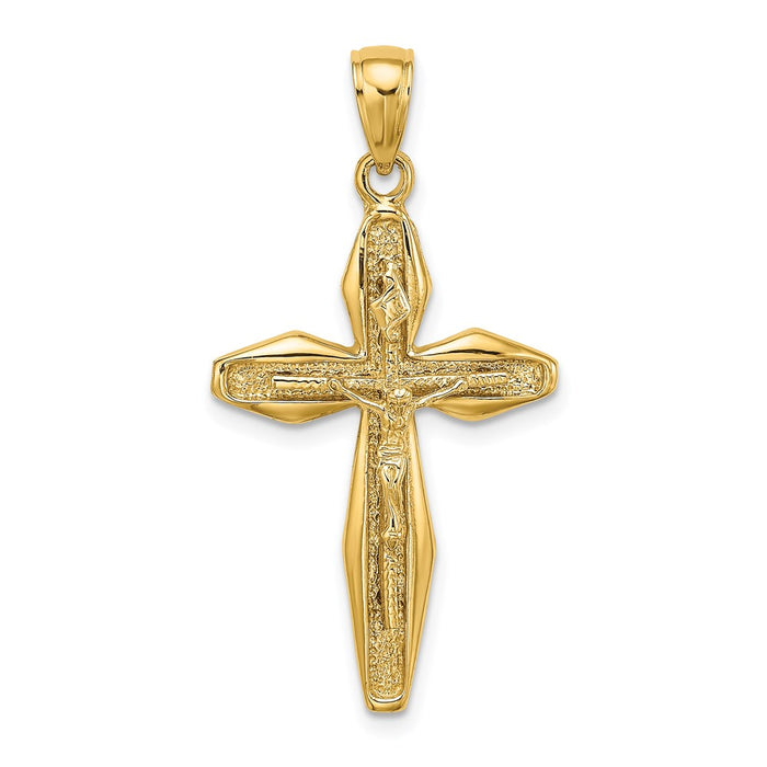 Million Charms 14K Yellow Gold Themed 2-D & Polished Relgious Crucifix Charm