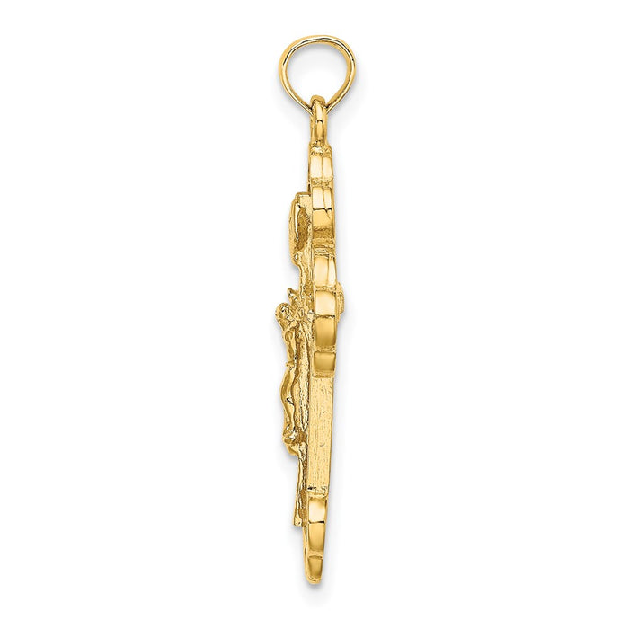 Million Charms 14K Yellow Gold Themed 2-D Relgious Crucifix With Spade Tips Charm