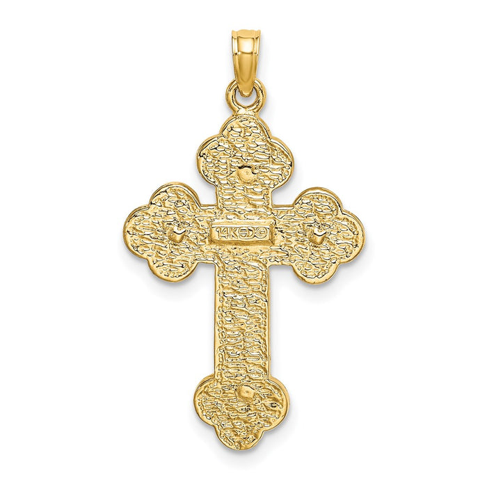 Million Charms 14K Yellow Gold Themed 2-D Relgious Crucifix With Spade Tips Charm