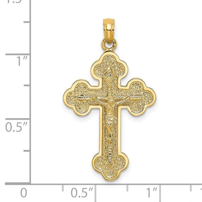 Million Charms 14K Yellow Gold Themed 2-D Relgious Crucifix With Spade Tips Charm