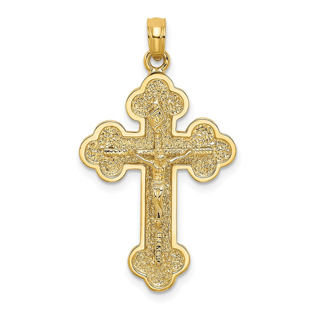 Million Charms 14K Yellow Gold Themed 2-D Relgious Crucifix With Spade Tips Charm
