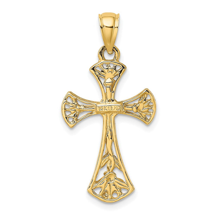 Million Charms 14K Yellow Gold Themed 2-D Relgious Crucifix Charm