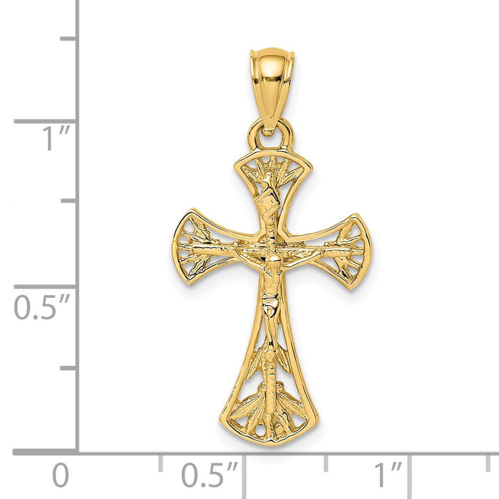 Million Charms 14K Yellow Gold Themed 2-D Relgious Crucifix Charm