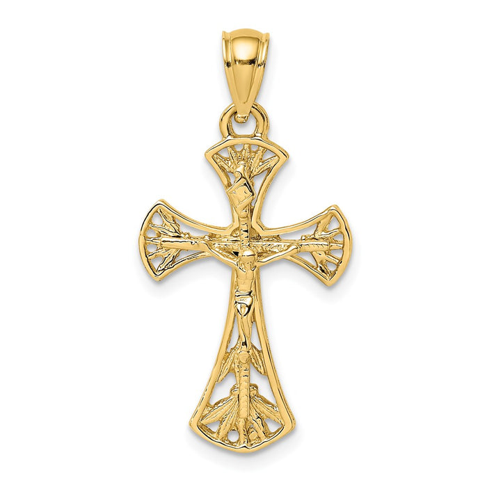 Million Charms 14K Yellow Gold Themed 2-D Relgious Crucifix Charm