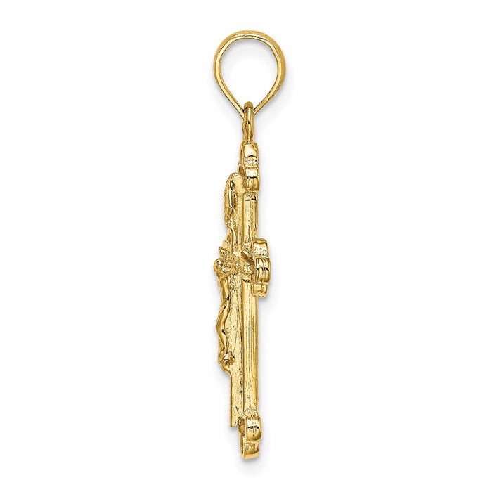 Million Charms 14K Yellow Gold Themed 2-D Narrow Relgious Crucifix With Spade Tips Charm