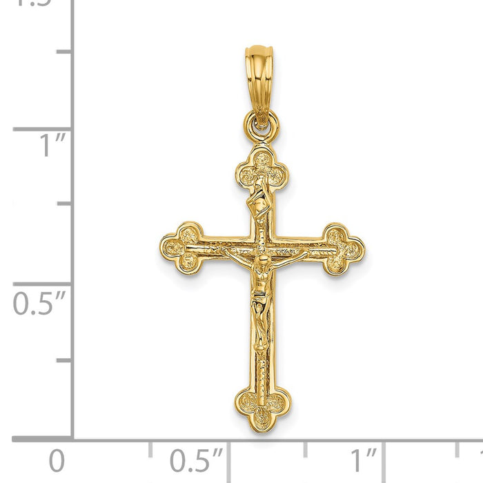 Million Charms 14K Yellow Gold Themed 2-D Narrow Relgious Crucifix With Spade Tips Charm