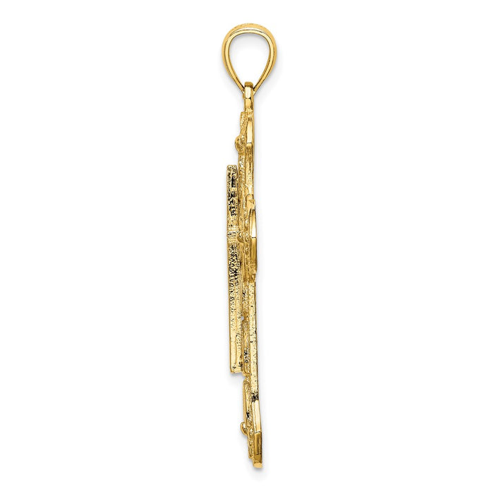 Million Charms 14K Yellow Gold Themed 2-D & Cut-Out Relgious Cross With Arrow Charm