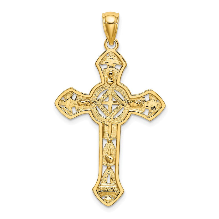 Million Charms 14K Yellow Gold Themed 2-D & Cut-Out Relgious Cross With Arrow Charm