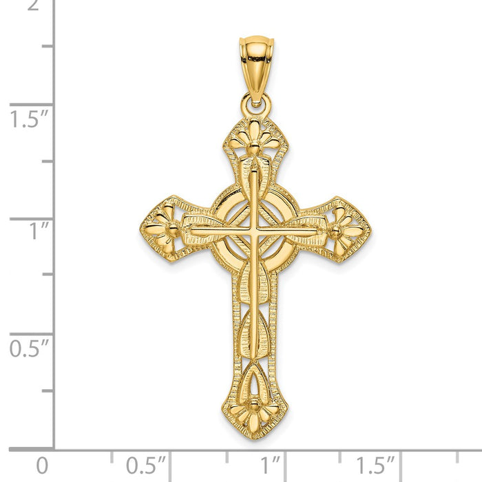 Million Charms 14K Yellow Gold Themed 2-D & Cut-Out Relgious Cross With Arrow Charm