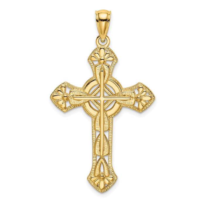 Million Charms 14K Yellow Gold Themed 2-D & Cut-Out Relgious Cross With Arrow Charm