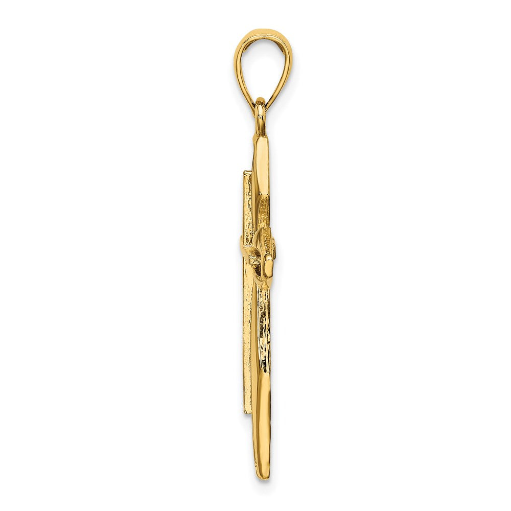 Million Charms 14K Yellow Gold Themed 2-D & Textured Relgious Cross Charm