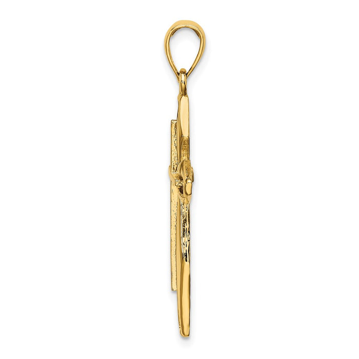 Million Charms 14K Yellow Gold Themed 2-D & Textured Relgious Cross Charm