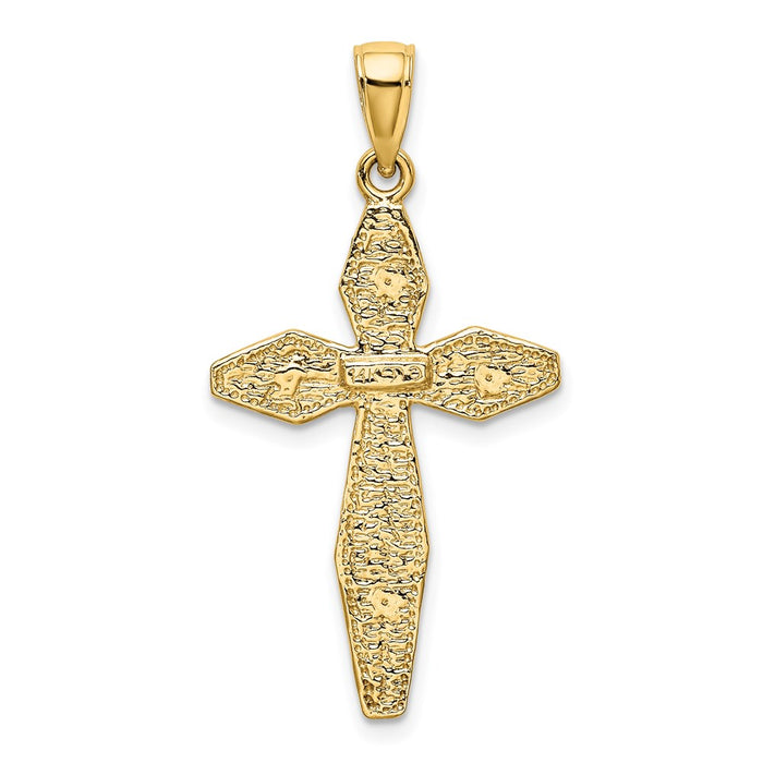 Million Charms 14K Yellow Gold Themed 2-D & Textured Relgious Cross Charm