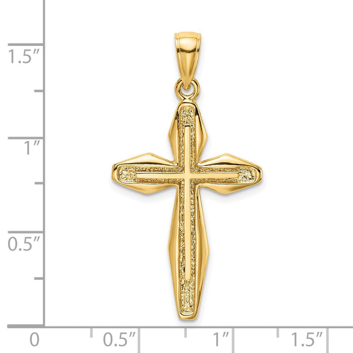 Million Charms 14K Yellow Gold Themed 2-D & Textured Relgious Cross Charm