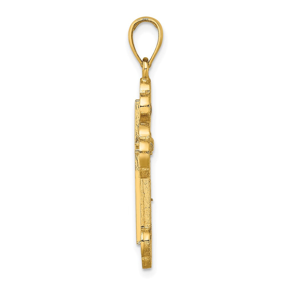 Million Charms 14K Yellow Gold Themed 2-D Relgious Cross With Spade Ends Charm