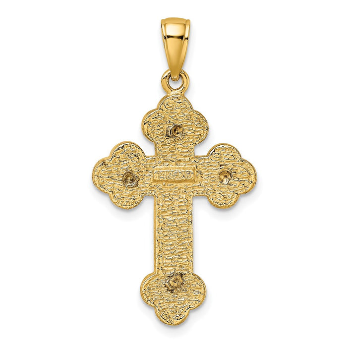 Million Charms 14K Yellow Gold Themed 2-D Relgious Cross With Spade Ends Charm