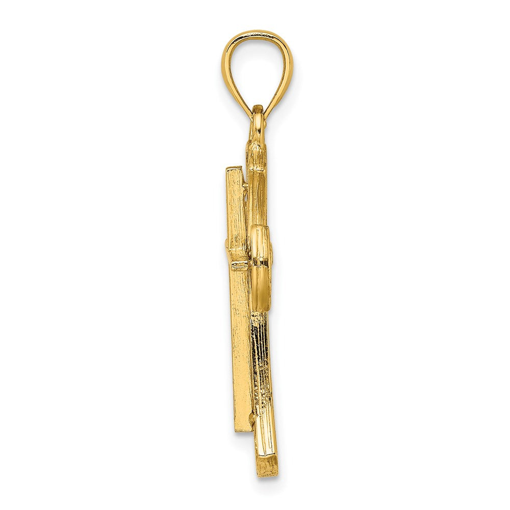 Million Charms 14K Yellow Gold Themed Cut-Out With Round Edges Relgious Cross Charm