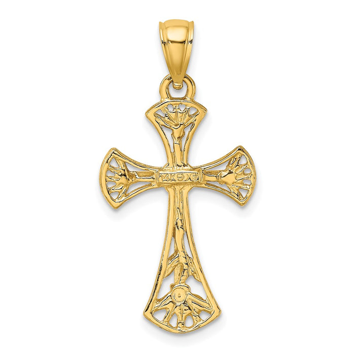 Million Charms 14K Yellow Gold Themed Cut-Out With Round Edges Relgious Cross Charm