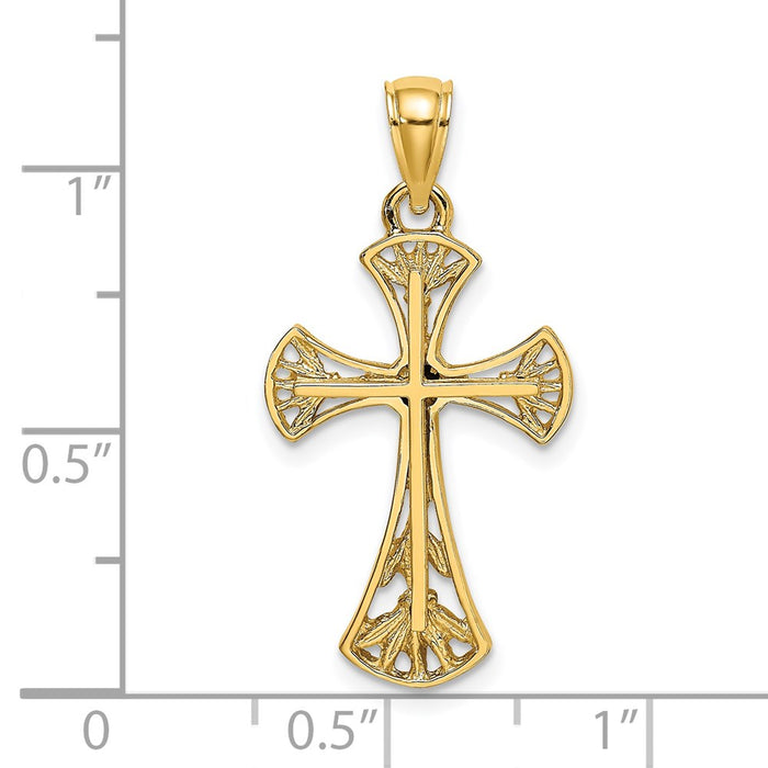 Million Charms 14K Yellow Gold Themed Cut-Out With Round Edges Relgious Cross Charm