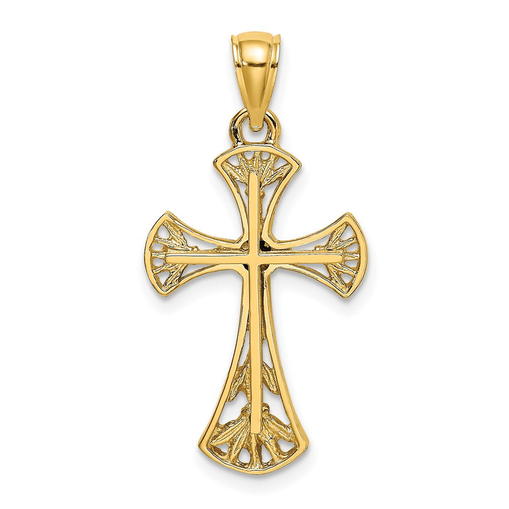 Million Charms 14K Yellow Gold Themed Cut-Out With Round Edges Relgious Cross Charm