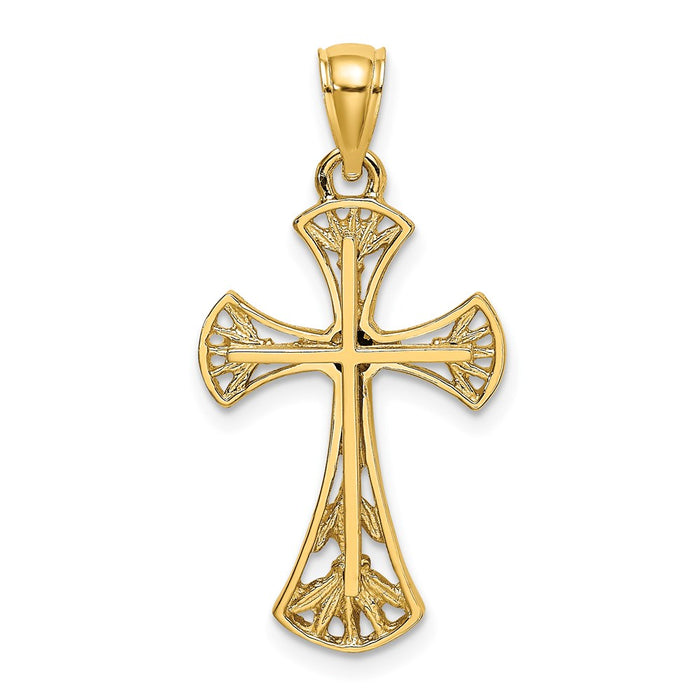 Million Charms 14K Yellow Gold Themed Cut-Out With Round Edges Relgious Cross Charm