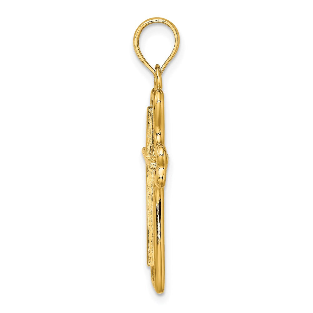 Million Charms 14K Yellow Gold Themed Relgious Cross With Heart Shaped Ends Charm