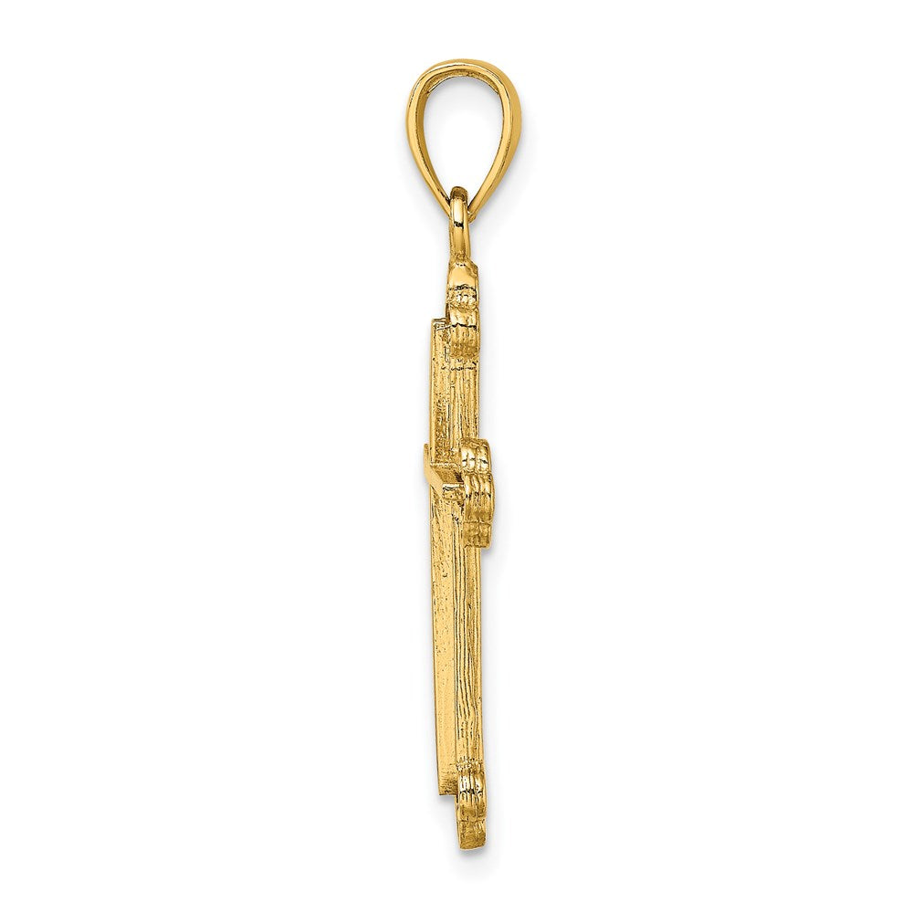 Million Charms 14K Yellow Gold Themed Thin Relgious Cross With Spade Ends Charm