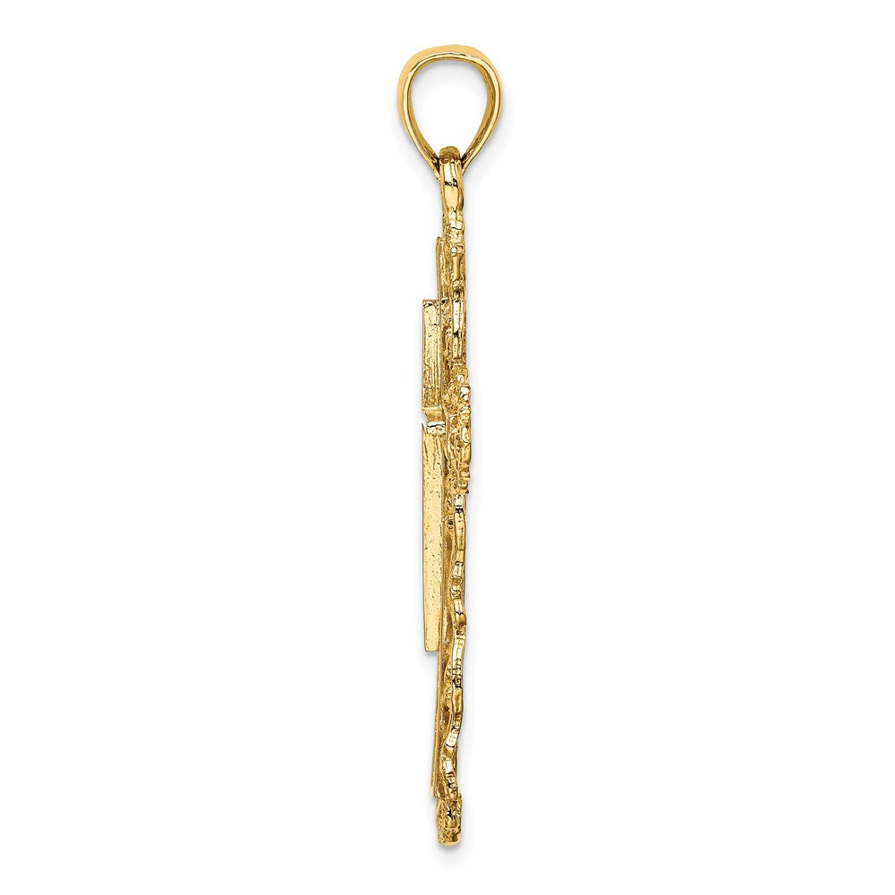 Million Charms 14K Yellow Gold Themed 2-D Relgious Cross With Lace Trim Charm