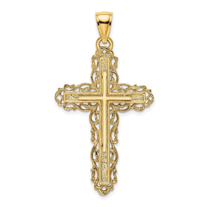 Million Charms 14K Yellow Gold Themed 2-D Relgious Cross With Lace Trim Charm