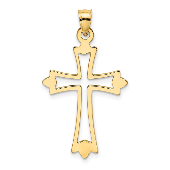 Million Charms 14K Yellow Gold Themed Polished & Cut-Out Relgious Cross Charm
