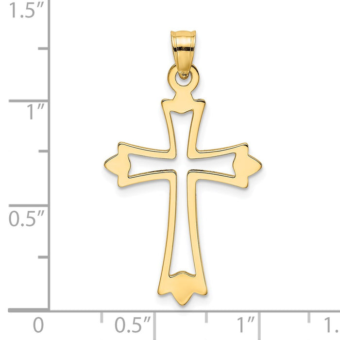 Million Charms 14K Yellow Gold Themed Polished & Cut-Out Relgious Cross Charm