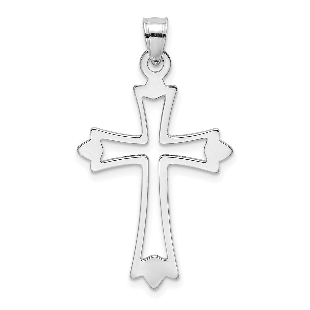 Million Charms 14K White Gold Themed Polished & Cut-Out Relgious Cross Charm