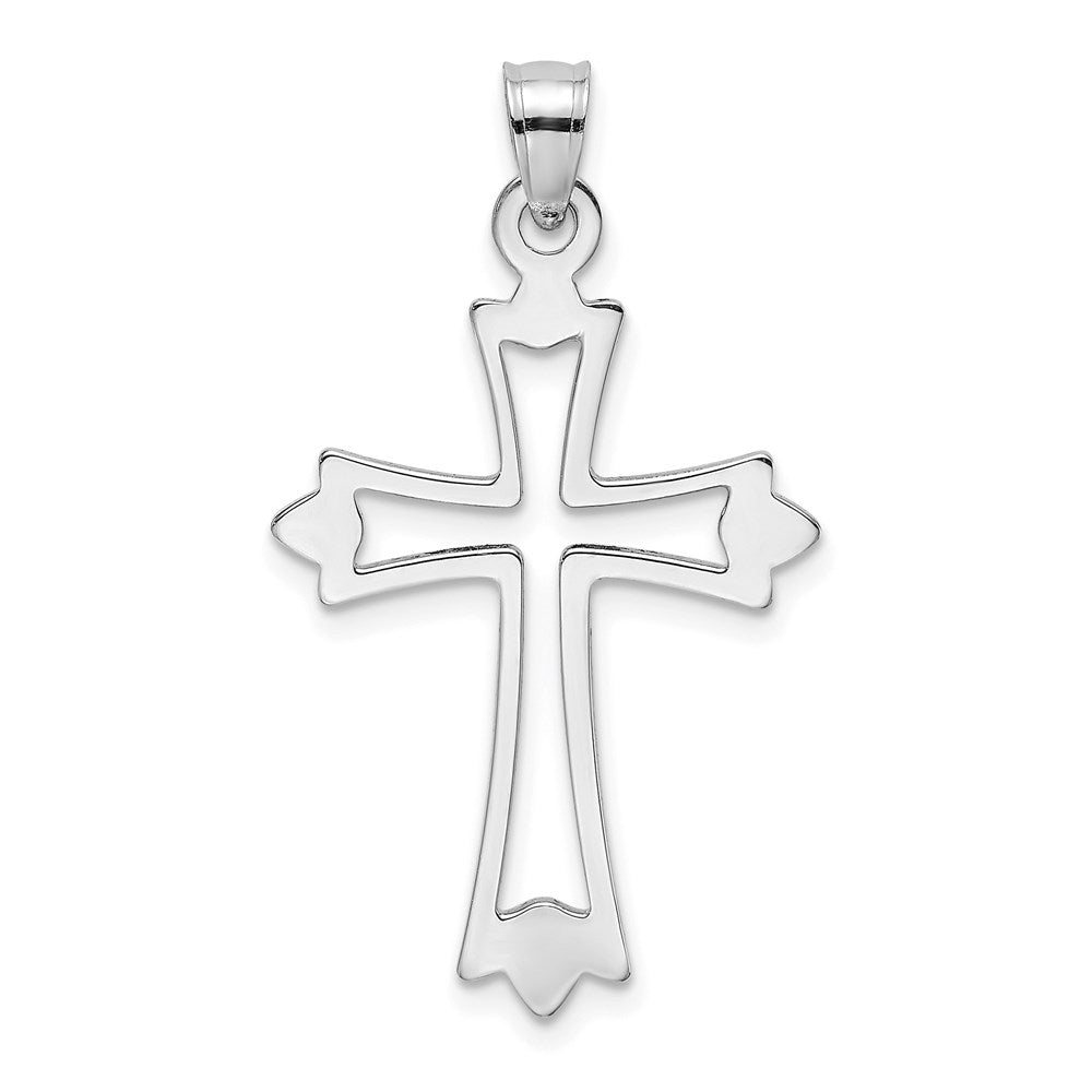 Million Charms 14K White Gold Themed Polished & Cut-Out Relgious Cross Charm