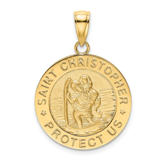 Million Charms 14K Yellow Gold Themed Polished & Satin Religious Saint Christopher Coin Charm