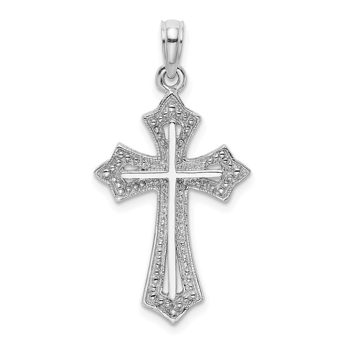 Million Charms 14K White Gold Themed Beaded Relgious Cross Charm