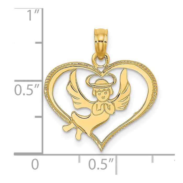 Million Charms 14K Yellow Gold Themed Polished Angel In Heart Charm