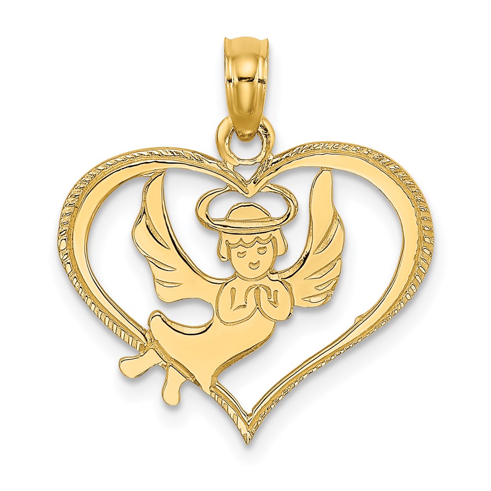 Million Charms 14K Yellow Gold Themed Polished Angel In Heart Charm