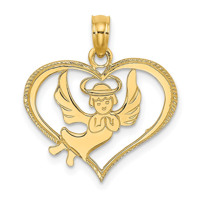 Million Charms 14K Yellow Gold Themed Polished Angel In Heart Charm