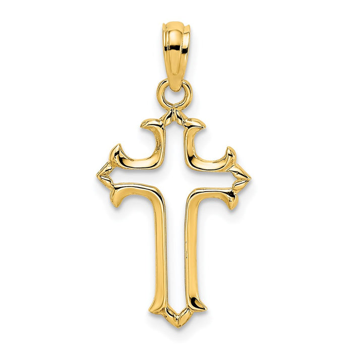 Million Charms 14K Yellow Gold Themed Cut-Out Relgious Cross Charm